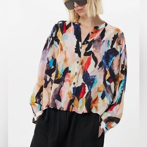 Maria Cher Alsina Celia Printed Viscose Blouse- Sand Vibes- Size Medium